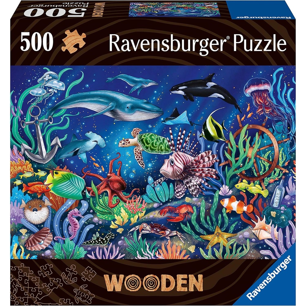 image:imageRavensburger Wooden Puzzle 17515 Unten im Meer 500 Teile Holzpuzzle fr Erwachsene und Kinder ab 14 Jahren mit stabilen individuellen Puzzleteilen und 40 kleinen Holzfiguren WhimsiesSingle